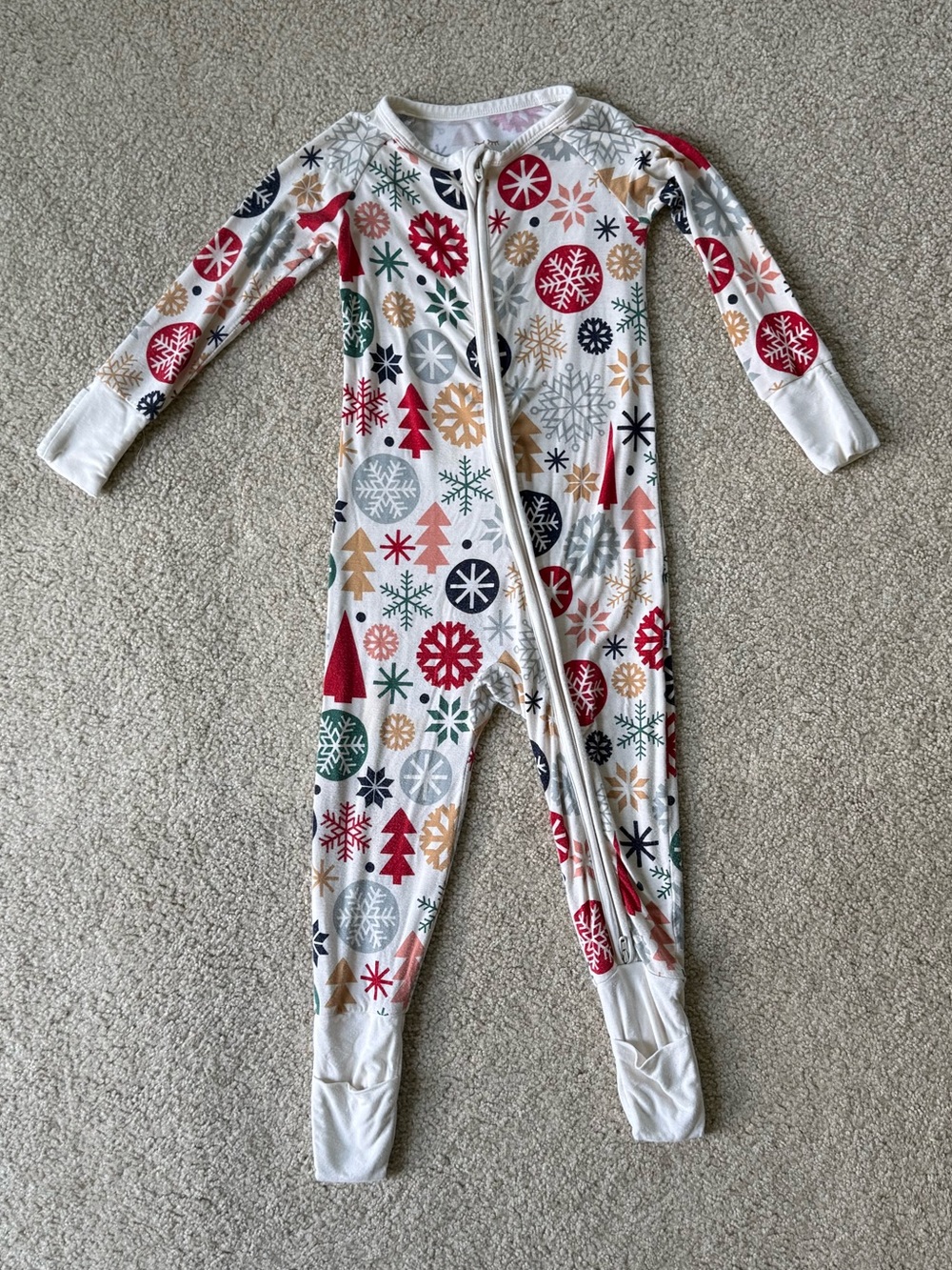 Little Sleepies Pajamas 12-18 Months Christmas Holiday Print Zip One-Piece PJ